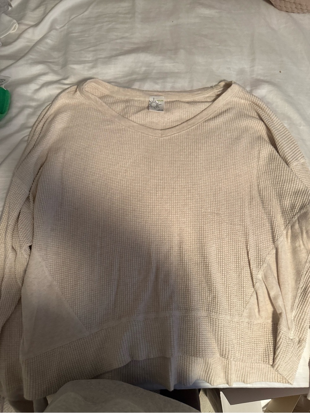 aerie Light Cream Waffle-Knit Scoop Sweater